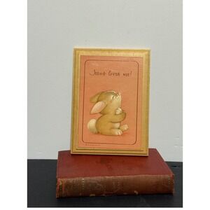 Vintage Hallmark Plaque Praying Bunny "Jesus Loves Me" Wood Wall Art USA